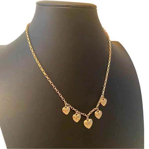 Matte Gold & Pave Crystal Heart Charm Collar Necklace. - Picture 3 of 6